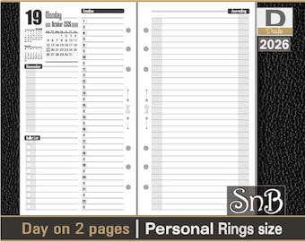 SnB Personal rings - Danette Edition - Day on 2 pages - 2025 / 2026 - Printable Daily inserts for Filofax / Ring Binders