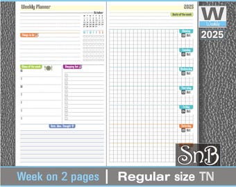 SnB RG - Color Sabrina - Week on 2 pages - 2025 - Printable Weekly inserts for Traveler&#39;s Notebooks
