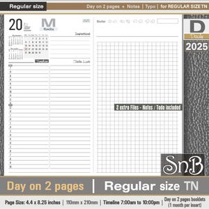 SnB RG - Typo Edition - Day on 2 pages - 2025 - Printable Daily inserts for Traveler's Notebooks