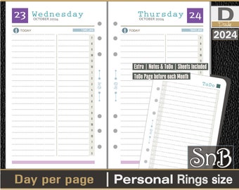 SnB Personal rings - HyperTime - Day on 1 page - 2023 / 2024 - Printable Daily inserts for Filofax / Ring Binders