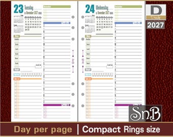 SnB Compact - Alison Edition - Day on 1 page - 2027 - Printable Daily inserts for Franklin Covey binders