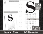 SnB A6 rings - Typo Edition - Monthly View - 2025 / 2026 - Printable Monthly inserts for Ring Binders
