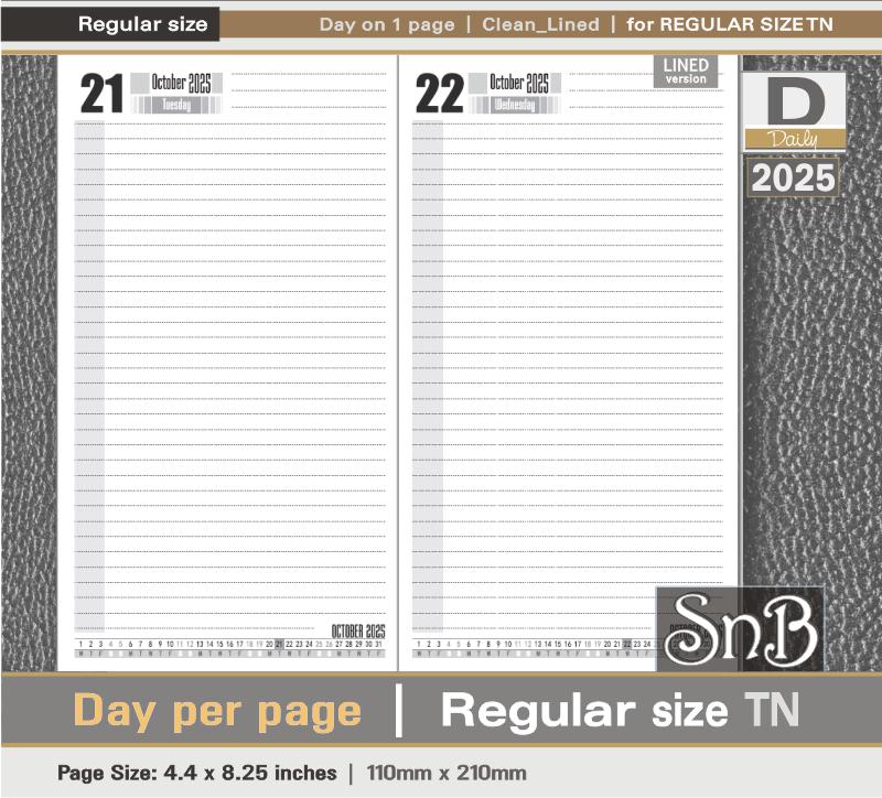 SnB RG - Clean Edition - Lined - Day on 1 page - 2025 - Printable Daily inserts for Traveler's Notebooks