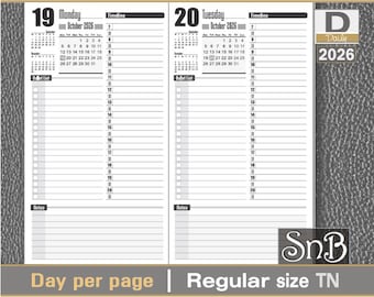 SnB RG - Julia Edition - Day on 1 page - 2025 / 2026 - Printable Daily inserts for Traveler's Notebooks