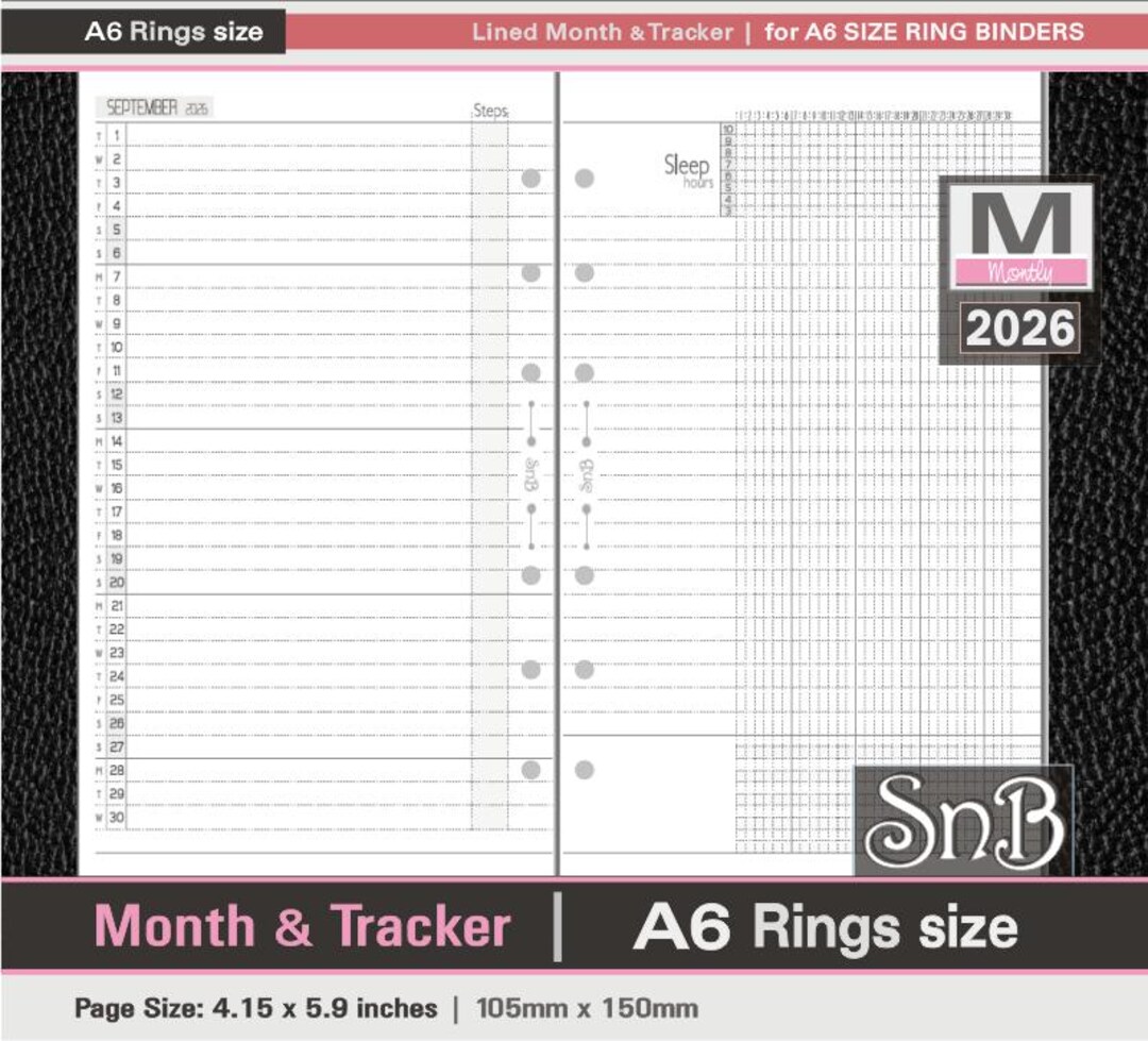 Snb A6 Rings - Lined Month and Habit Tracker Spread - 2025 / 2026 ...