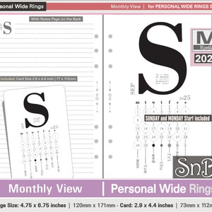 SnB Personal Wide - Typo Edition - Monthly View - 2024 / 2025 - Printable Monthly inserts for Ring Binders