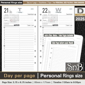 SnB Personal rings - Typo Edition - Day on 1 page - 2025 - Printable Daily inserts for Filofax / Ring Binders