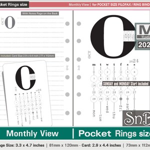 SnB Pocket rings - Typo Edition - Monthly View - 2023 / 2024 - Printable Monthly inserts for Filofax / Ring Binders