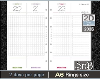 SnB A6 rings - Minimal Vertical - 2 days per page - end2025 / 2026 - Printable Daily inserts for Ring Binders