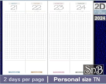 SnB Personal TN - Minimal Vertical - 2 days per page - 2023 / 2024 - Printable Daily inserts for Traveler's Notebooks