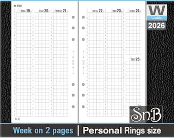 SnB Personal rings - W22 Vertical Grid - Week on 2 pages - 2025 / 2026 - Printable Weekly inserts for Filofax / Ring binders