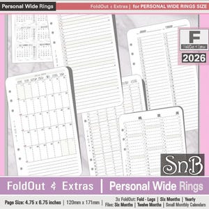 SnB Personal Wide - Foldout calendars and Extras - 2025 / 2026 - Printable Monthly inserts for Ring Binders