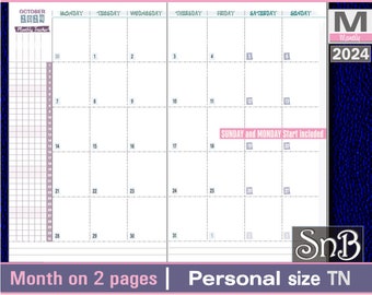 SnB Personal TN - Ingenious - Month on 2 pages - 2023 / 2024 - Printable Monthly insert for Traveler's Notebooks