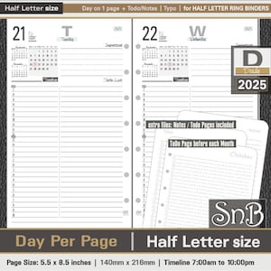 SnB Half Letter rings - Typo Edition - Day on 1 page - 2024 / 2025 - Printable Daily inserts for Half Letter / FC CLASSIC BINDERS