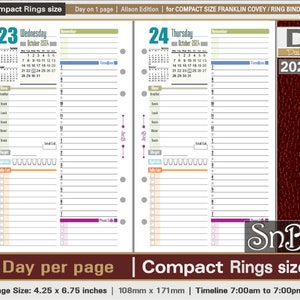 SnB Compact - Alison Edition - Day on 1 page - 2023 / 2024 - Printable Daily inserts for Franklin Covey binders