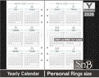 SnB Personal rings - Typo Edition - Yearly Calendar - 2025 / 2026 - Printable Monthly inserts for Filofax / Ring Binders