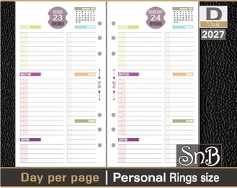 SnB Personal rings - Marsia Edition - Day on 1 page - 2027 - Printable Daily inserts for Filofax / Ring Binders