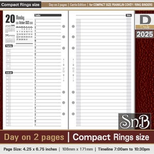 SnB Compact - Carrie Edition - Day on 2 pages - 2025 - Printable Daily inserts for Franklin Covey binders