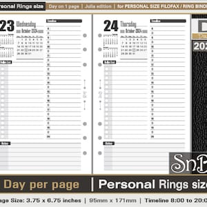 SnB Personal rings - Julia Edition - Day on 1 page - 2023 / 2024 - Printable Daily inserts for Filofax / Ring Binders