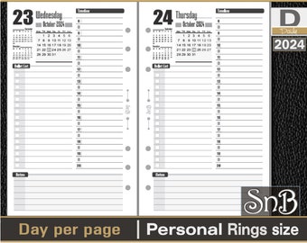 SnB Personal rings - Julia Edition - Day on 1 page - 2023 / 2024 - Printable Daily inserts for Filofax / Ring Binders