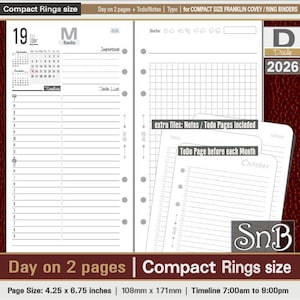SnB Compact - Typo Edition - Day on 2 pages - 2025 / 2026 - Printable Daily inserts for Franklin Covey binders