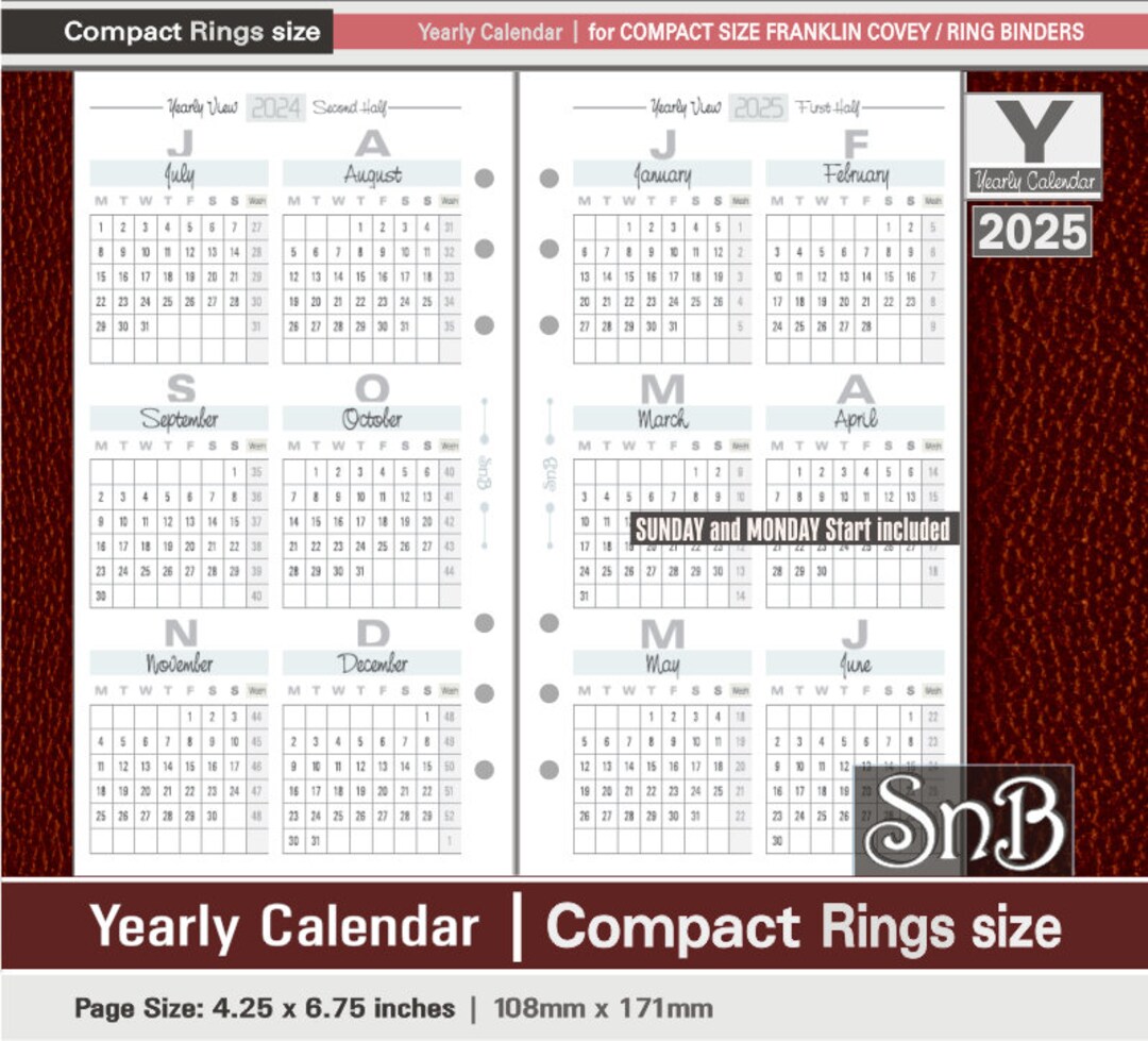 Snb Compact Typo Edition Yearly Calendar 2024 / 2025 Printable Monthly