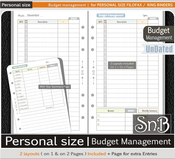 snb personal budget management set printable management inserts for filofax ring binders personal budget management