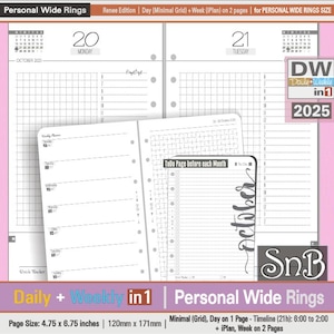 SnB Personal Wide - Renee Edition - Week and Day in One - end2025 / 2026 - Printable Daily inserts for Ring Binders