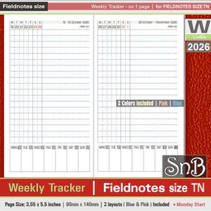 SnB FN - Weekly Tracker (2 versions included) - 2025 / 2026 - Printable Weekly inserts for Traveler's Notebooks
