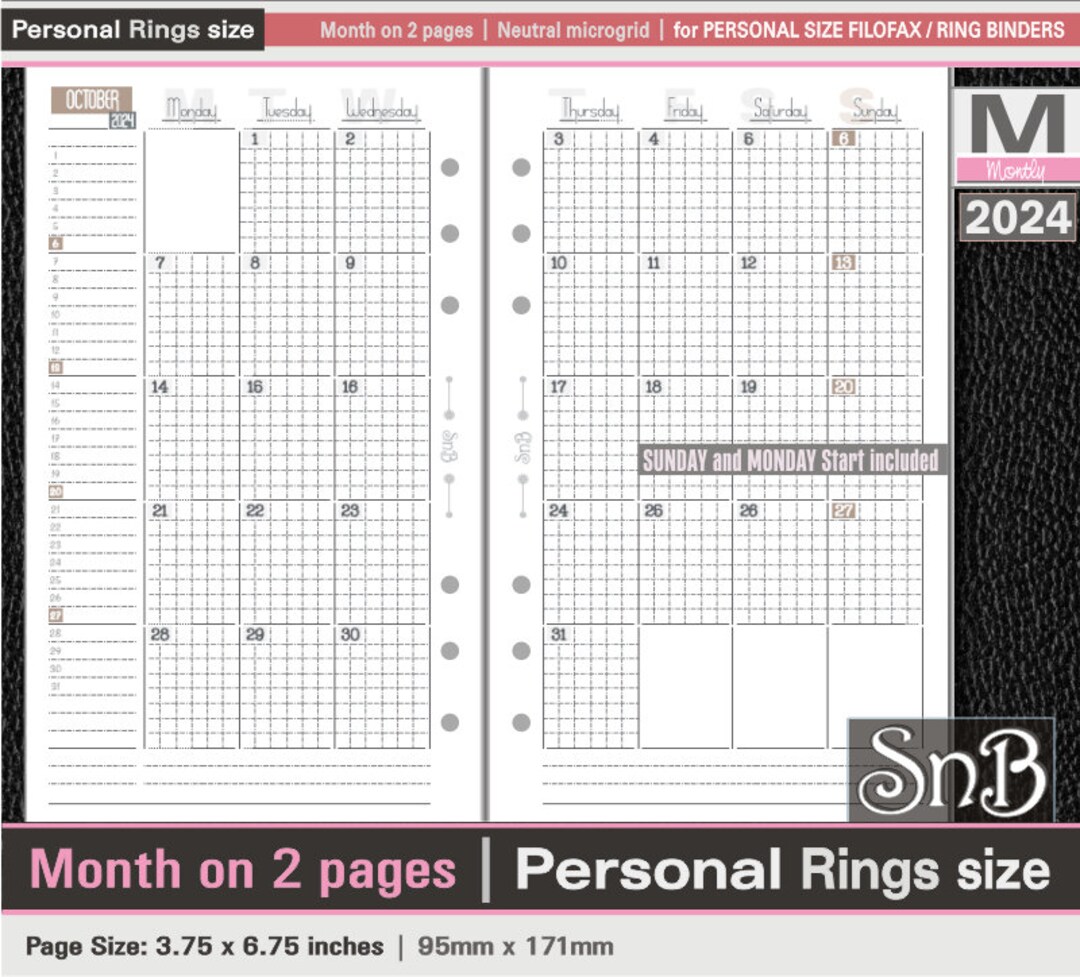 Snb Personal Rings Neutral Microgrid Month on 2 Pages 2024 Printable ...