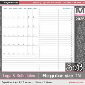 SnB RG - Monthly Logs and Schedules - 2025 / 2026 - Printable Monthly insert for Traveler's Notebooks
