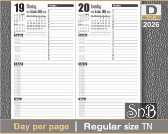 SnB RG - Carrie Edition - Day on 1 page - 2025 / 2026 - Printable Daily inserts for Traveler's Notebooks
