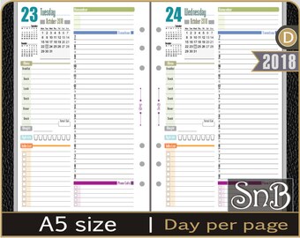 SnB A5 - Alison Edition - Day on 1 page - 2017 / 2018 - Printable Daily inserts for Filofax / Ring Binders