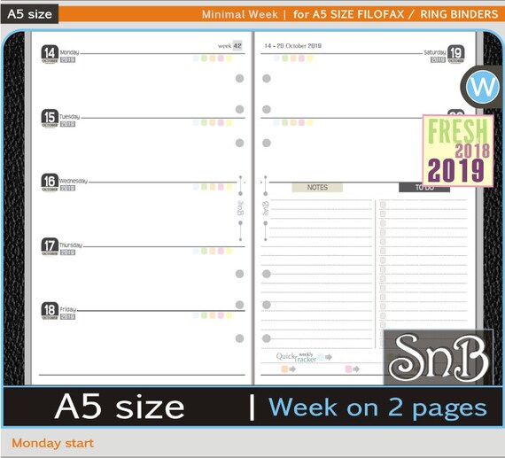 snb a5 minimal week on 2 pages 2018 2019 printable etsy 2 pages