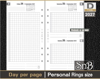 SnB Personal rings - Day Management_Grid - Day on 1 page - 2027 - Printable Daily inserts for Filofax / Ring Binders
