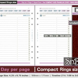 SnB Compact - HyperTime Undated - Day on 1 page - Printable Daily inserts for Franklin Covey binders