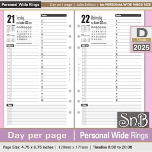 SnB Personal Wide - Julia Edition - Day on 1 page - 2025 - Printable Daily inserts for Ring Binders