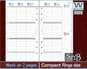 SnB Compact - Grey Vertical Week on 2 pages - 2025 / 2026 - Printable Weekly inserts for Franklin Covey binders