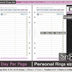 SnB Personal rings - HyperTime Undated - Day on 1 page - Printable Daily inserts for Filofax / Ring Binders