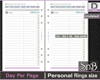SnB Personal rings - HyperTime Undated - Day on 1 page - Printable Daily inserts for Filofax / Ring Binders