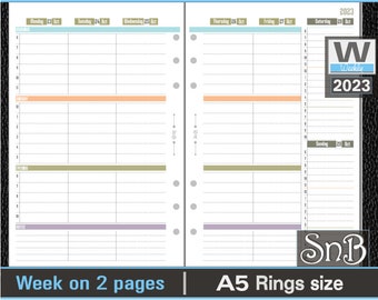 SnB A5 rings - Vertical Week on 2 pages - 2023 - Printable Weekly inserts for Filofax / Ring binders