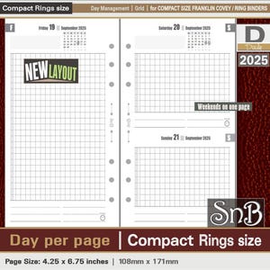 SnB Compact - Day Management_Grid - Day on 1 page - 2025 - Printable Daily inserts for Franklin Covey binders