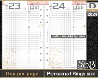 SnB Personal rings - Floral - Day on 1 page - 2023 / 2024 - Printable Daily inserts for Filofax / Ring Binders