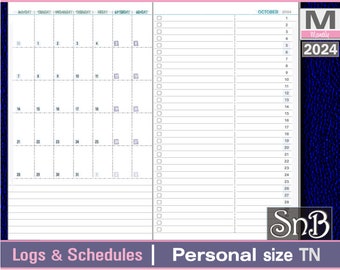 SnB Personal TN - Monthly Logs and Schedules - 2023 / 2024 - Printable Monthly insert for Traveler's Notebooks