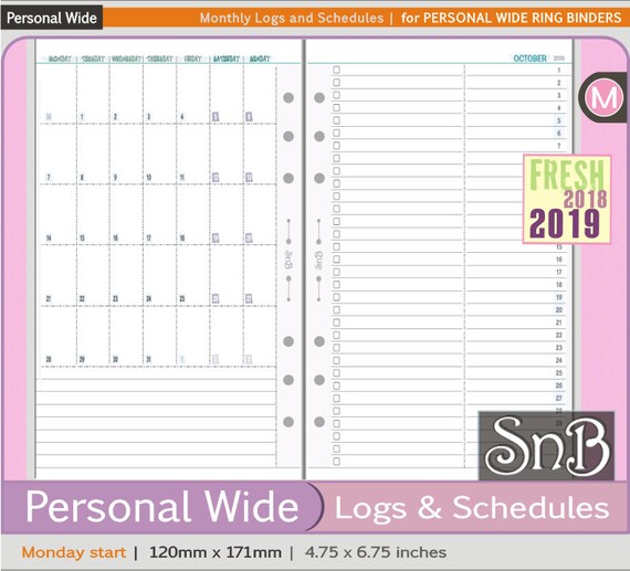 snb personal wide monthly logs and schedules 2018 2019 etsy