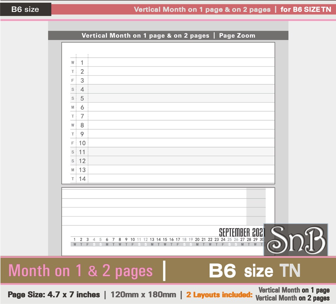 SnB B6 Lined Month on 1 and on 2 pages 2020 / 2021 | Etsy