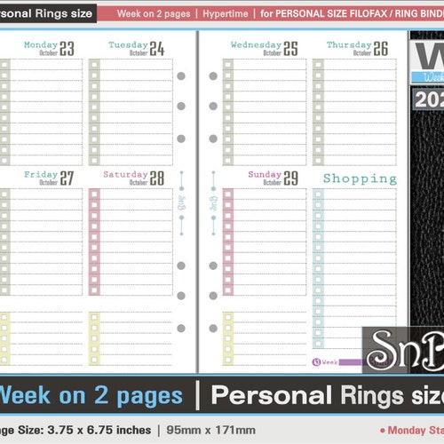 Filofax Personal Printable Week in 2 Pages Kit 2 Colorsmint - Etsy