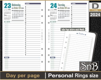 SnB Personal rings - Julia in Blue - Day on 1 page - 2023 / 2024 - Printable Daily inserts for Filofax / Ring Binders