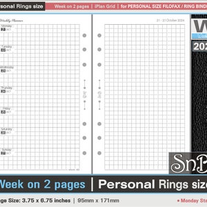 SnB Personal rings - iPlan - Grid - Week on 2 pages - 2023 / 2024 - Printable Weekly inserts for Filofax / Ring binders