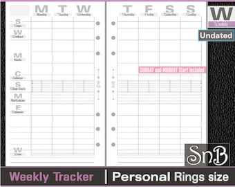 SnB Personal rings - Typo Edition - Weekly Tracker - Undated - Printable Weekly inserts for Filofax / Ring Binders